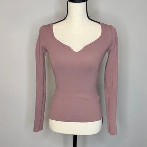 Ribbed Long Sleeve Top in Mauve